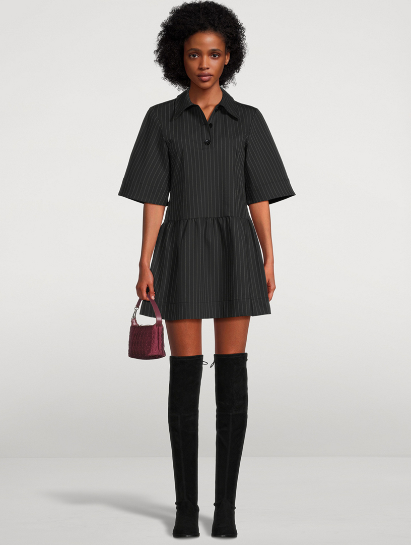 knee length dresses for ladies GANNI Women's Stripe Cotton Mini Shirt Dress  Saint Bernard