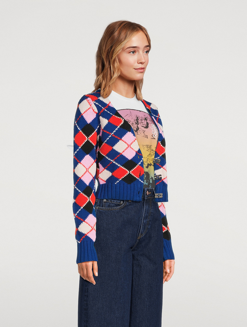 GANNI Argyle Jacquard Organic Cotton Cardigan | Holt Renfrew