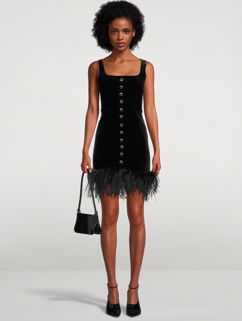 ALESSANDRA RICH Feather Trimmed Velvet Mini Dress Holt