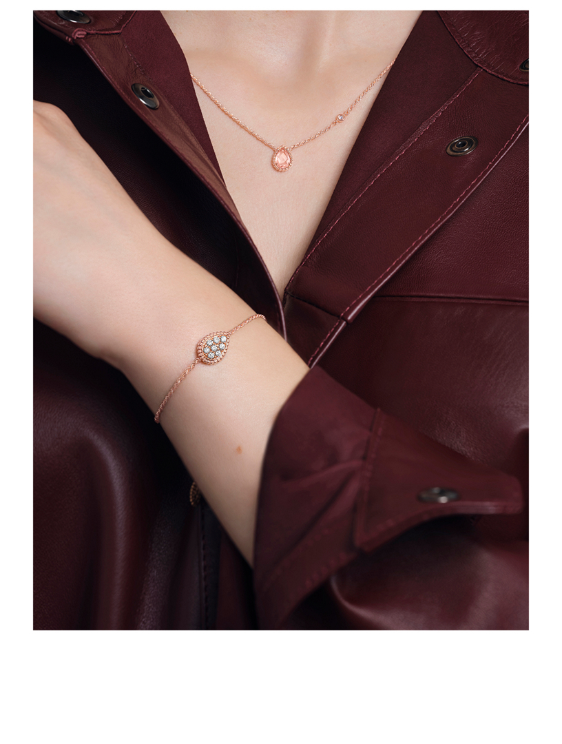 XS Motif Serpent Bohème 18K Rose Gold Pendant Necklace With Pink Quartz And Diamond