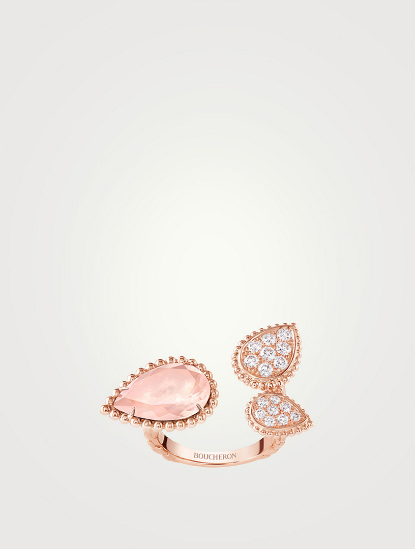 M S XS Motifs Serpent Bohème 18K Rose Gold Ring With Pink Quartz And Diamonds