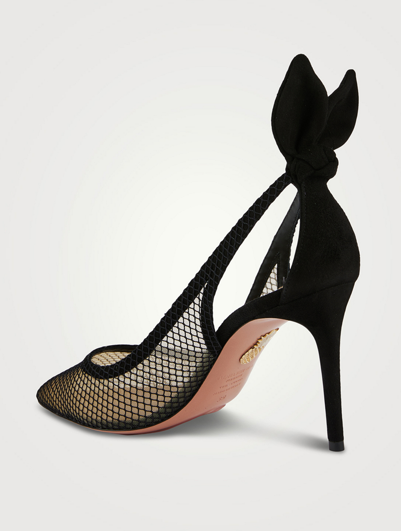 AQUAZZURA Bow Tie Mesh Suede Pumps Holt Renfrew