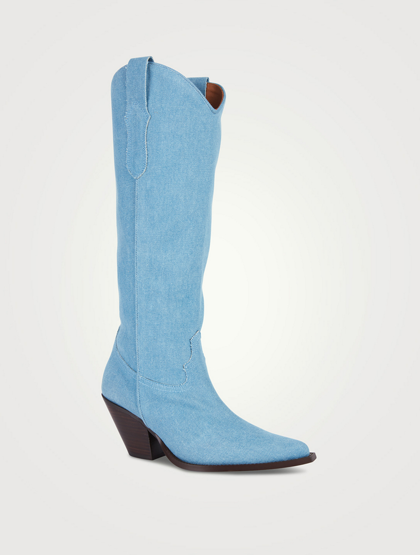 Denim Knee-High Western Boots