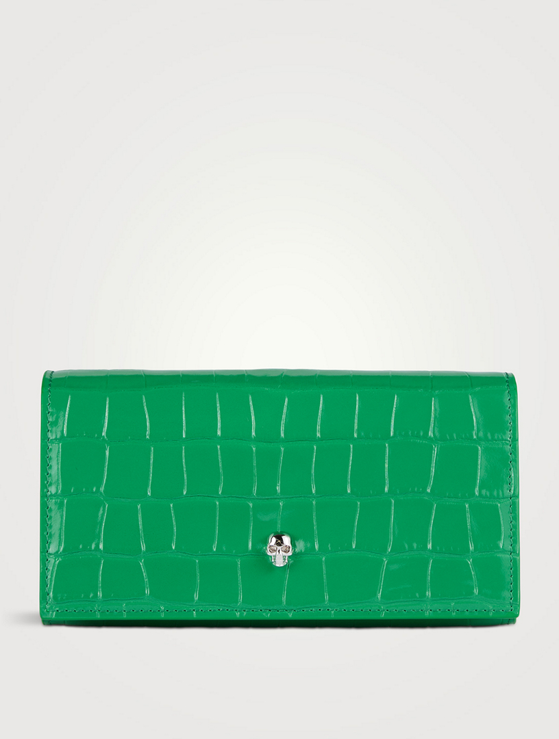 Skull Croc-Embossed Leather Wallet