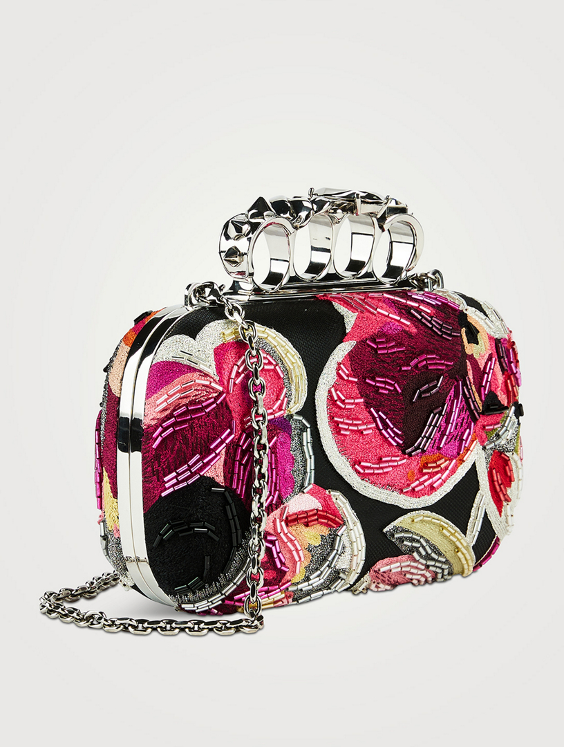Knuckle Embroidered Leather Clutch