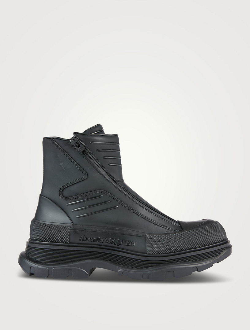 ALEXANDER MCQUEEN Leather Tread Moto Zip Boots | Holt Renfrew