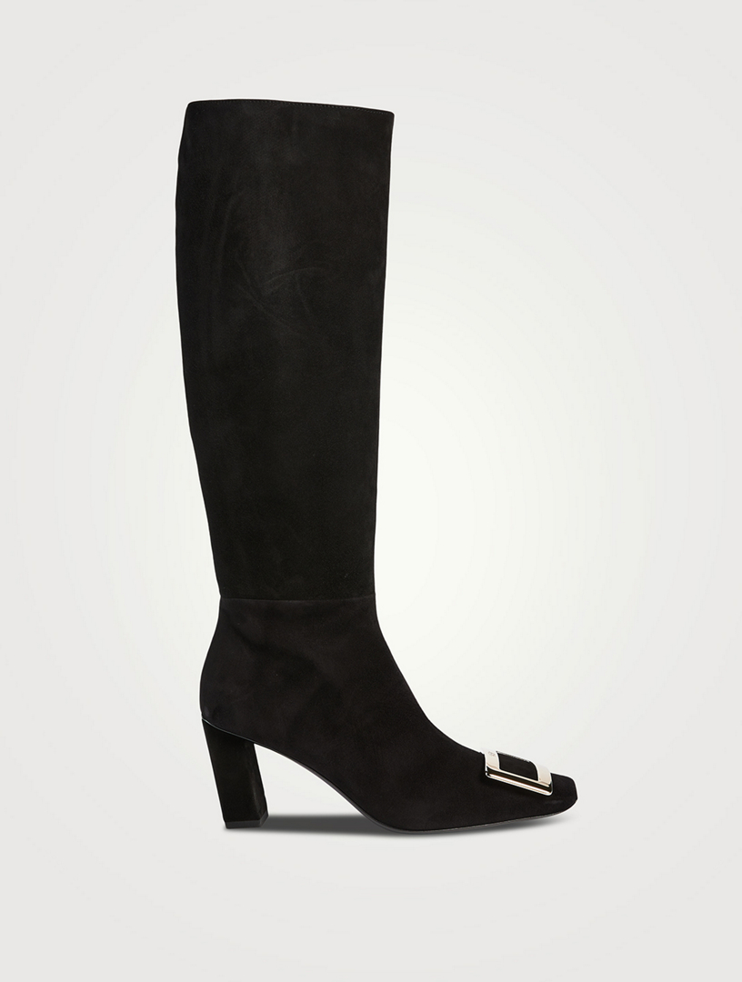 Designer black knee high cheap boots