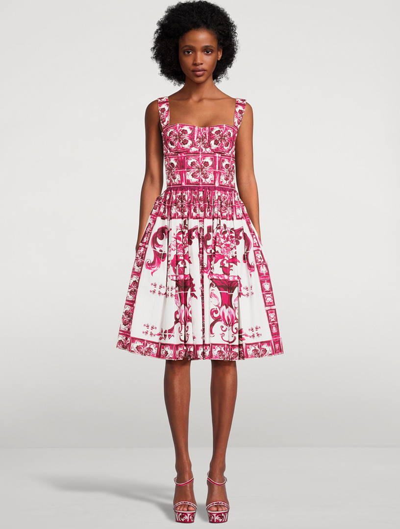 DOLCE & GABBANA Bustier Poplin Midi Dress In Majolica Print | Holt