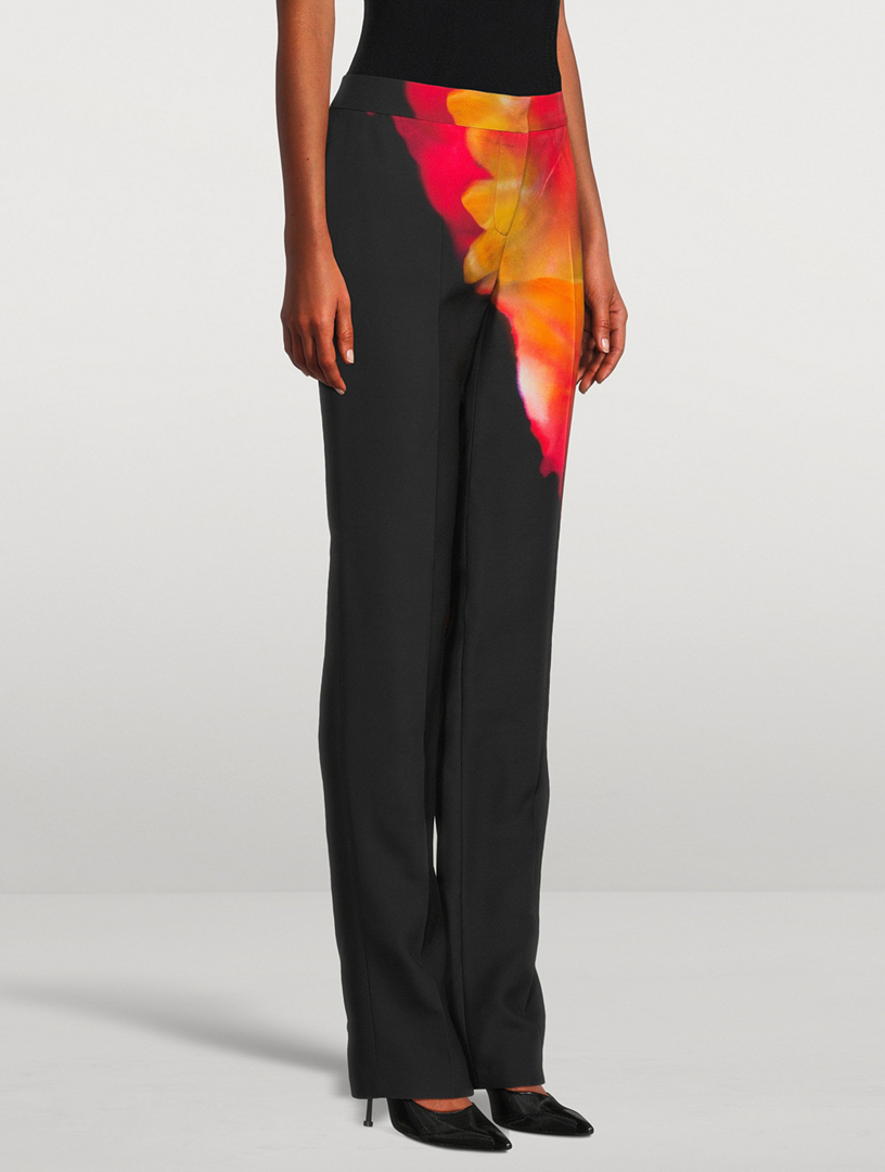 Low-Rise Cigarette Trousers Solarised Petal Print