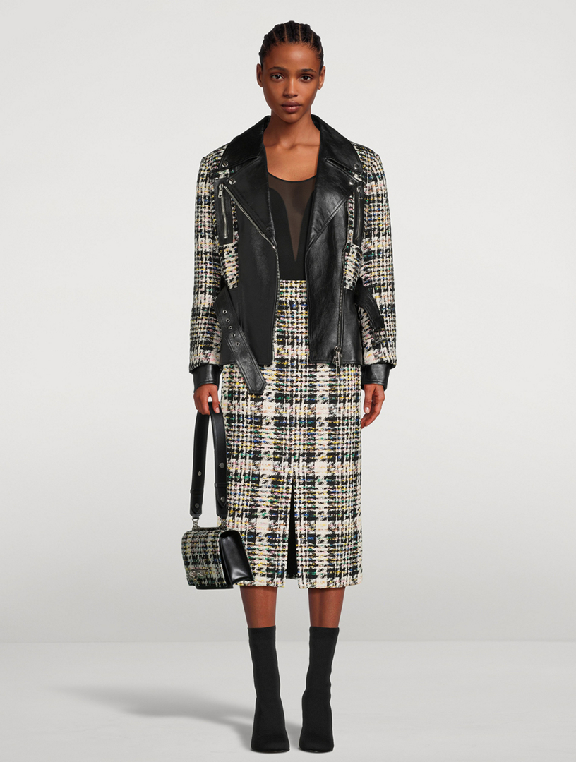 Slashed Tweed Pencil Skirt