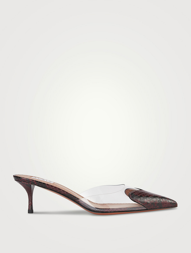 Mules cœur en cuir verni et PVC