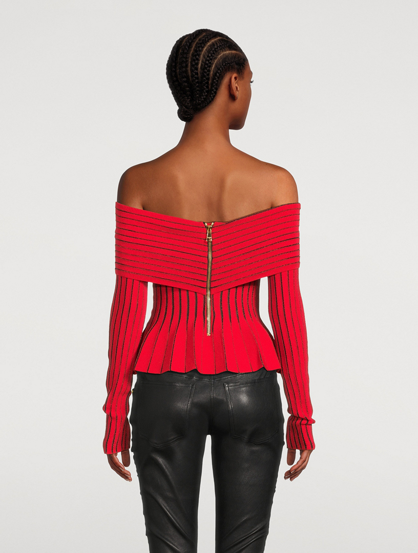BALMAIN Pull noué à épaules dénudées  Rouge
