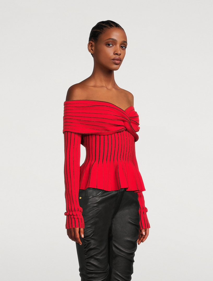 Knotted Off-The-Shoulder Sweater