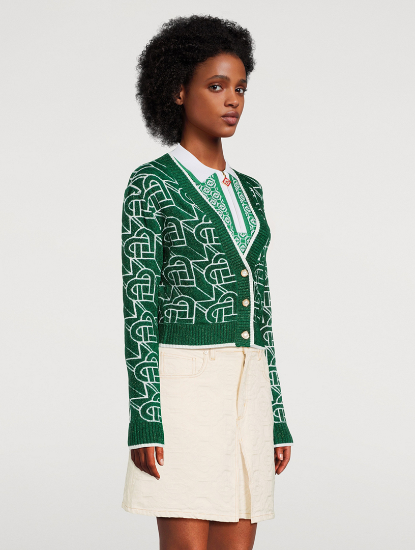 Casablanca monogram-jacquard Zip-Up Cardigan - Green