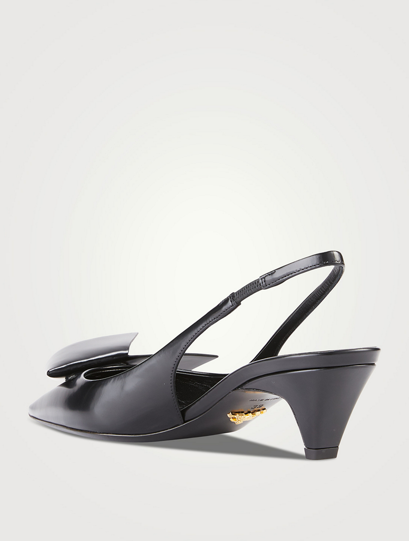 Prada logo bow sale slingback pump