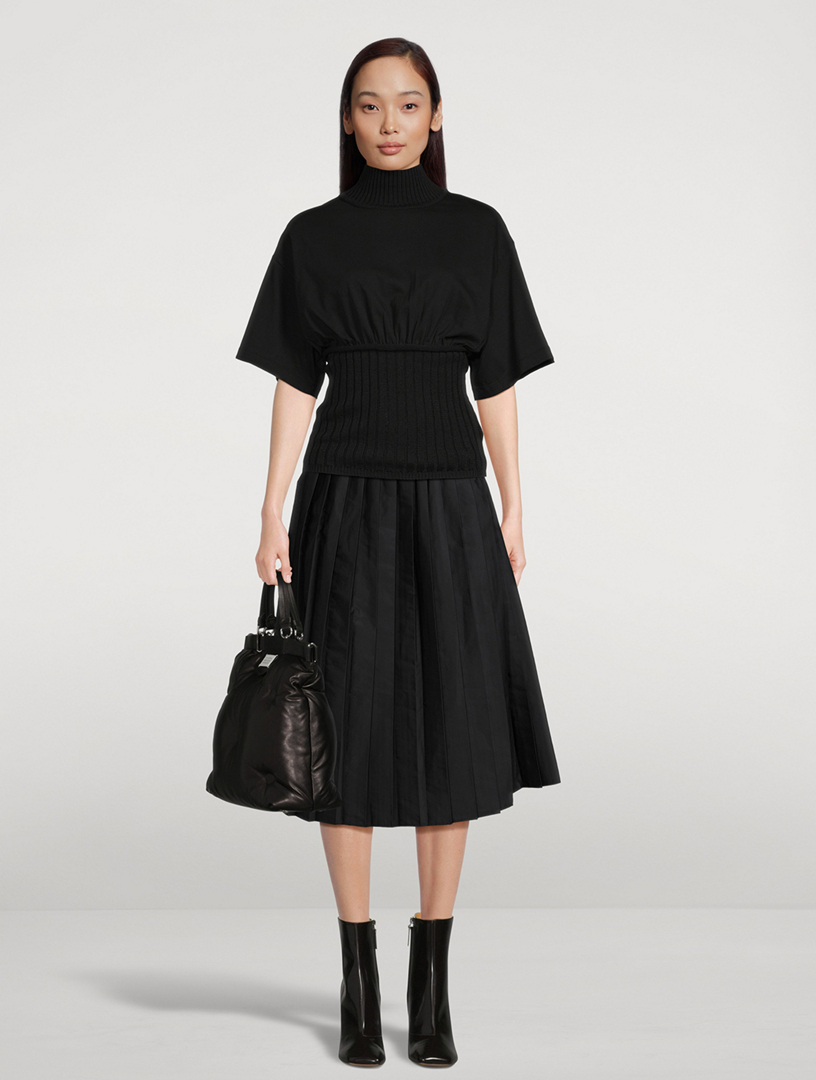 Pleated Foldover Midi Dress