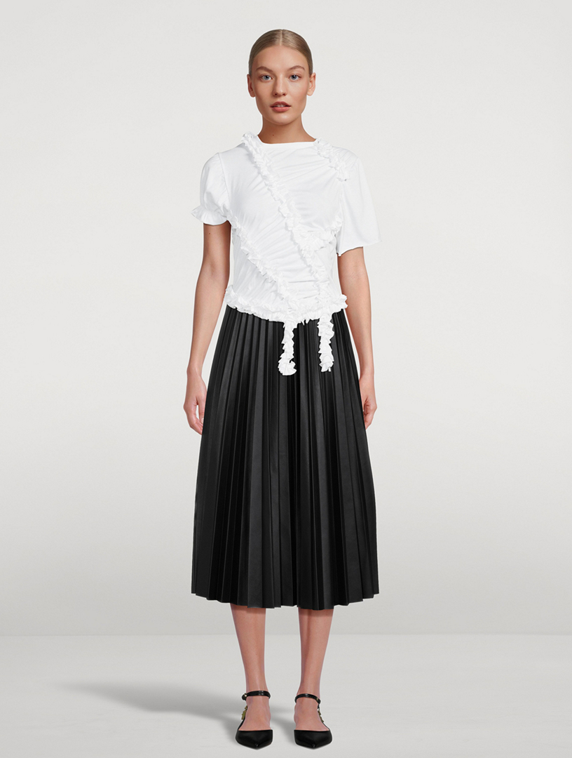 Coated Pleated Midi Skirt