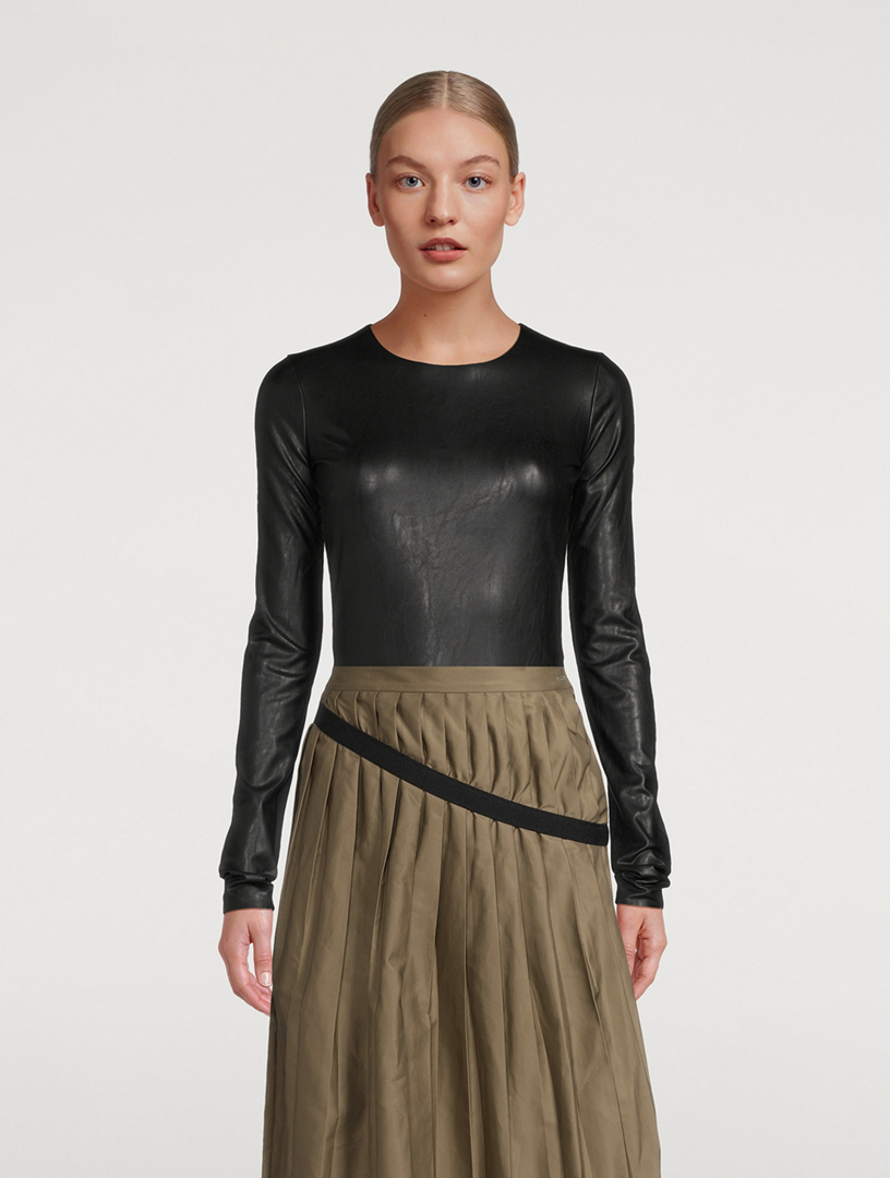 Faux Leather Panel Bodysuit