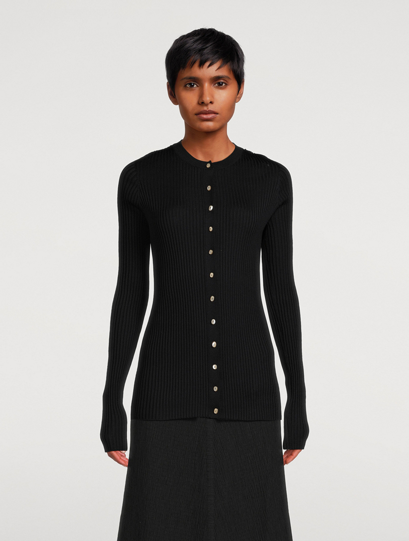 JIL SANDER Wool And Silk Ribbed Cardigan | Holt Renfrew