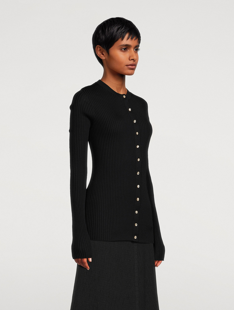 JIL SANDER Wool And Silk Ribbed Cardigan | Holt Renfrew