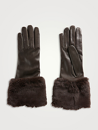 Leather Gloves With Cashmere Lining And Faux Fur Cuffs