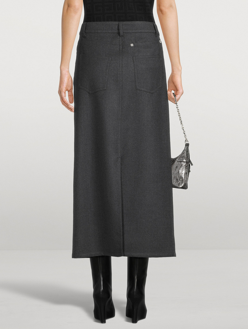 Stretch Wool Midi Skirt