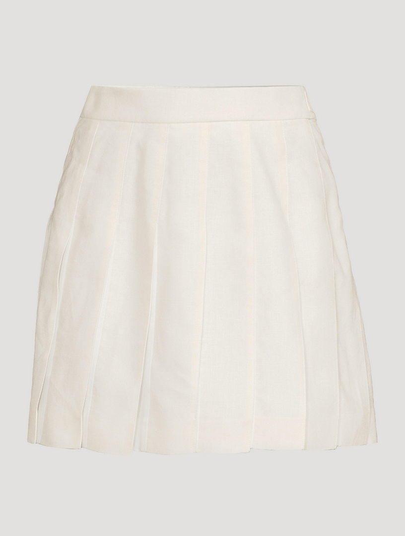 THOM BROWNE Pleated Linen Mini Skirt | Holt Renfrew