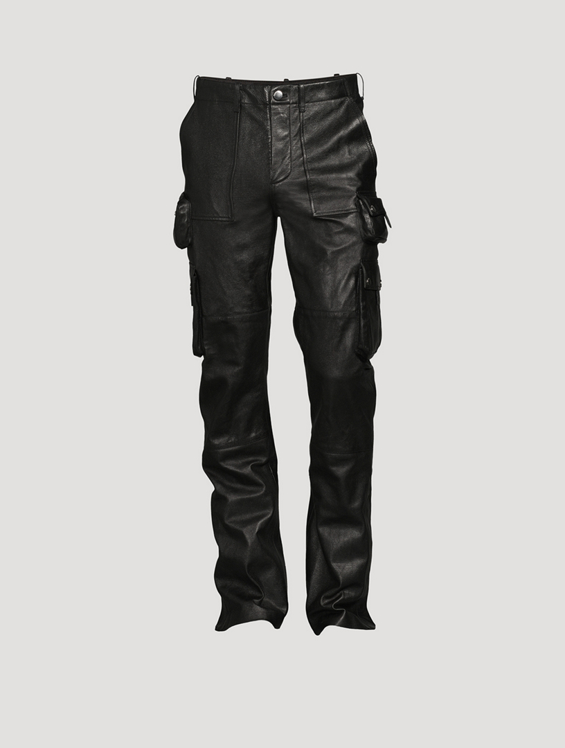 Mens AMIRI black Leather Kick-Flare Trousers