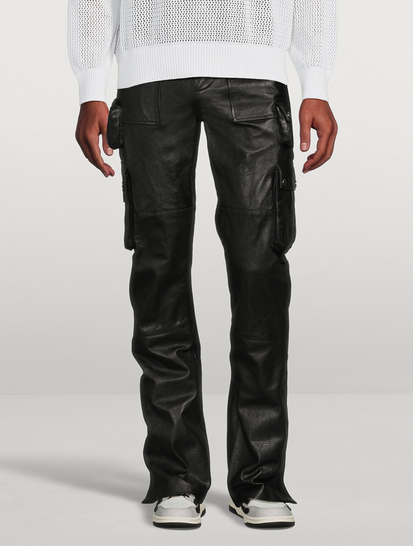 Amiri Leather Kick-flare Trousers in Black for Men