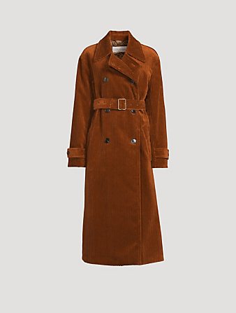 Ronas Belted Double-Breasted Corduroy Trench Coat