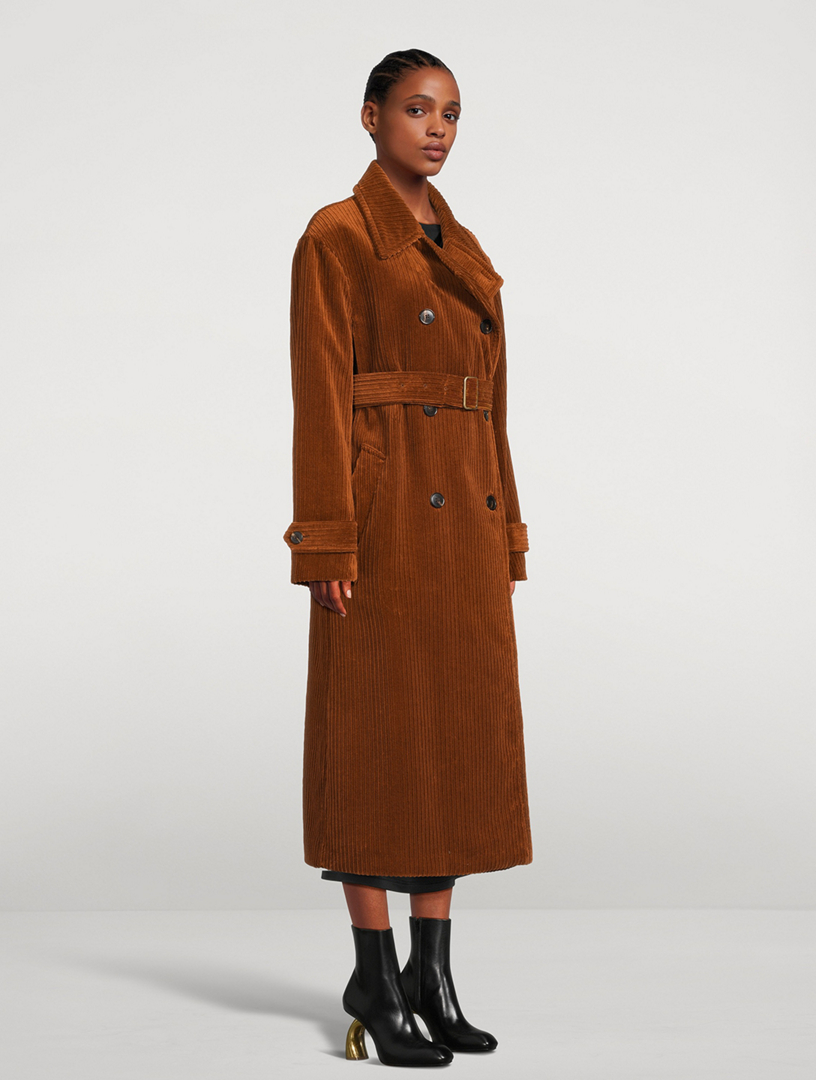 Ronas Belted Double-Breasted Corduroy Trench Coat