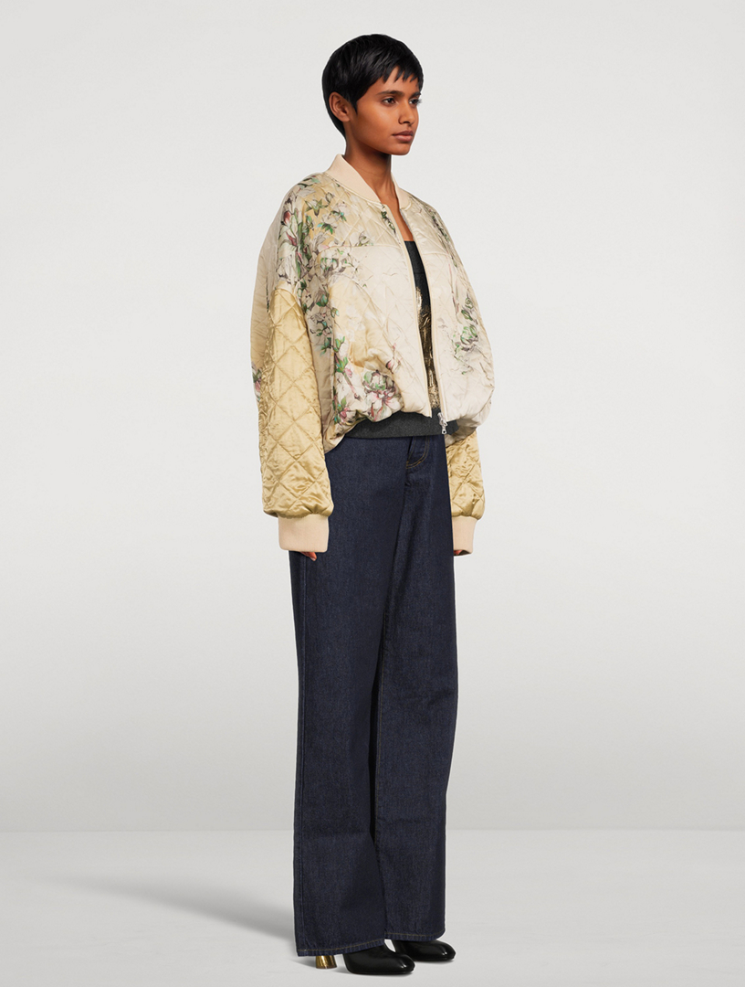Veston Satin Bomber Jacket Floral Print