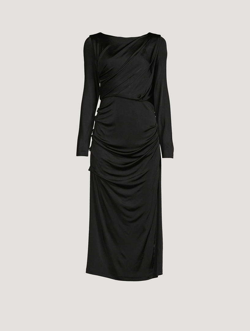 strapless open back dress Long pleated jersey dress