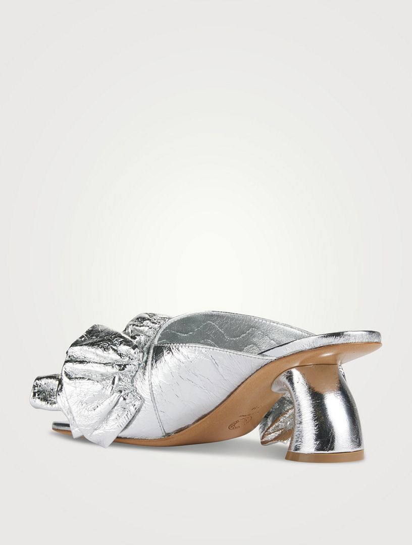 Curved-Heel Ruffled Metallic Leather Mules