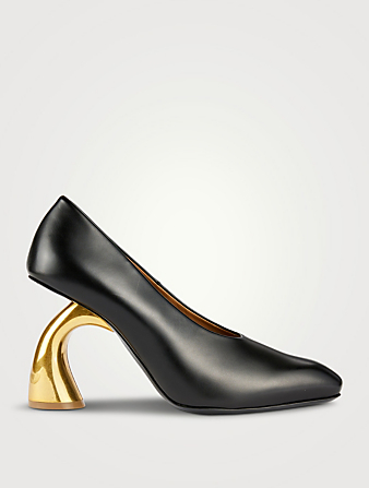 Curved-Heel Leather Pumps
