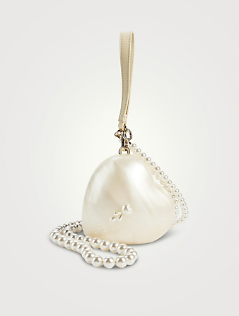 Microsac en forme de cœur avec bandoulière en perles
