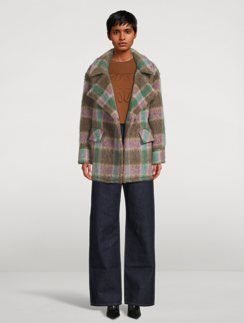 Double-Breasted Coat Plaid Print