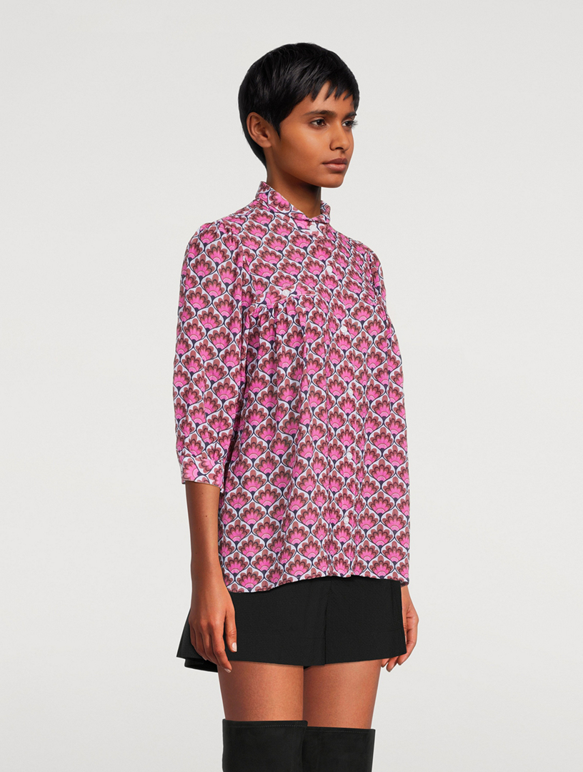Puff-Sleeve Blouse Tile Print