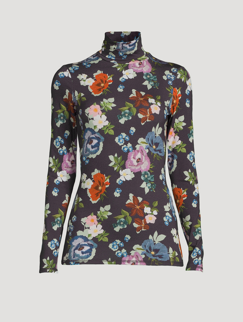 Women's Floral Turtleneck Top - Off-White