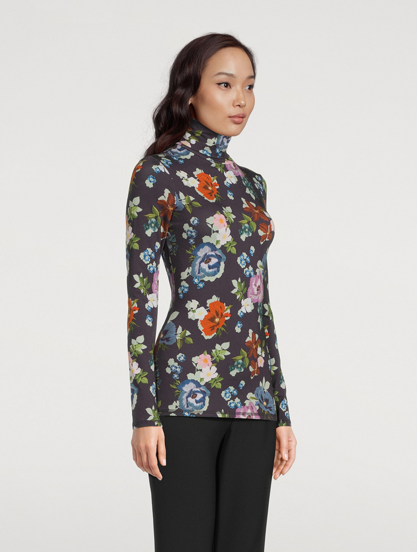 Women's Floral Turtleneck Top - Off-White