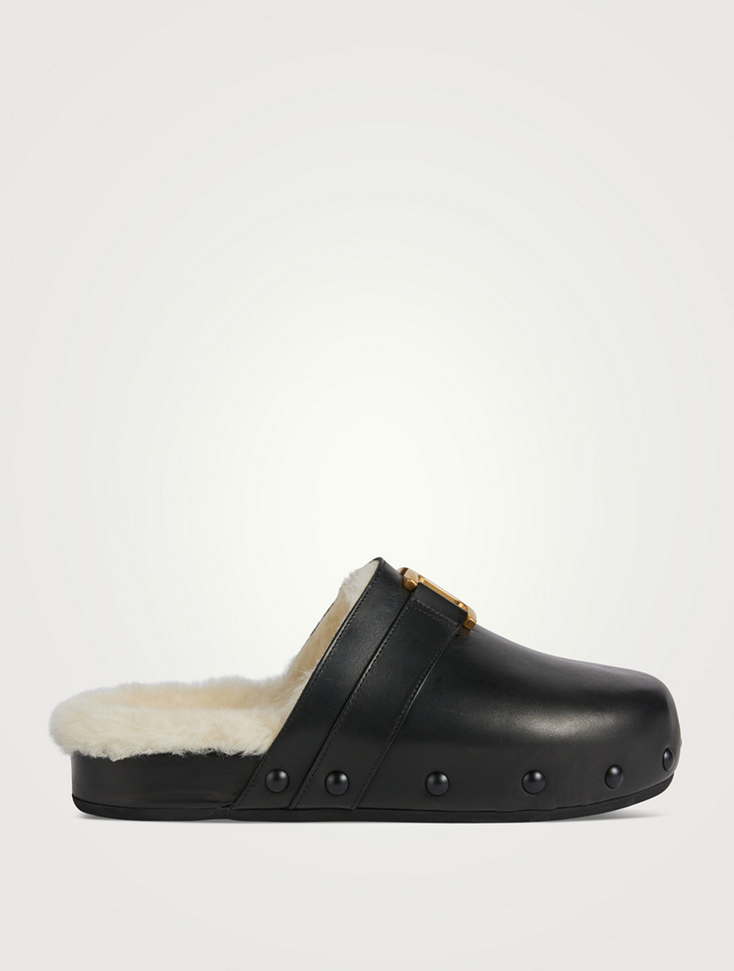 CHLOÉ Marcie Shearling-Lined Leather Clogs | Holt Renfrew