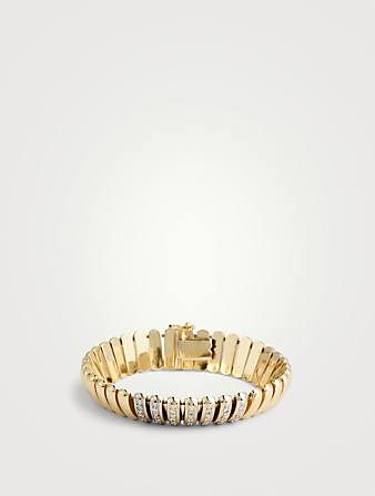 Bracelet rétro en or 14 ct à maillons droits avec diamants
