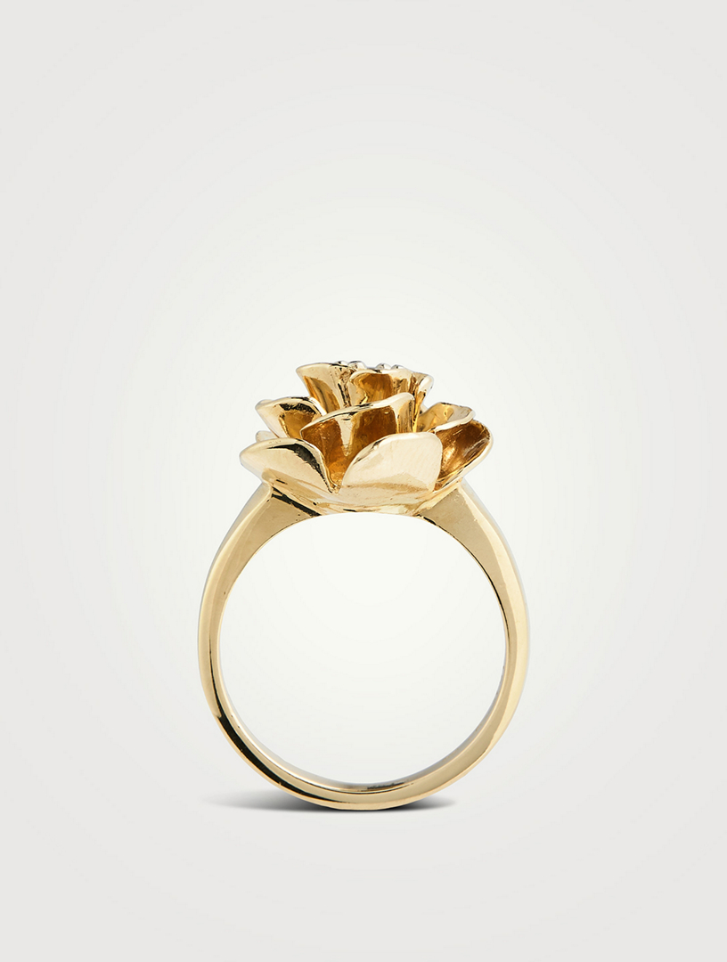 NOAHNOAHNOAH Vintage 14K Gold Flower Ring With Diamond | Holt Renfrew