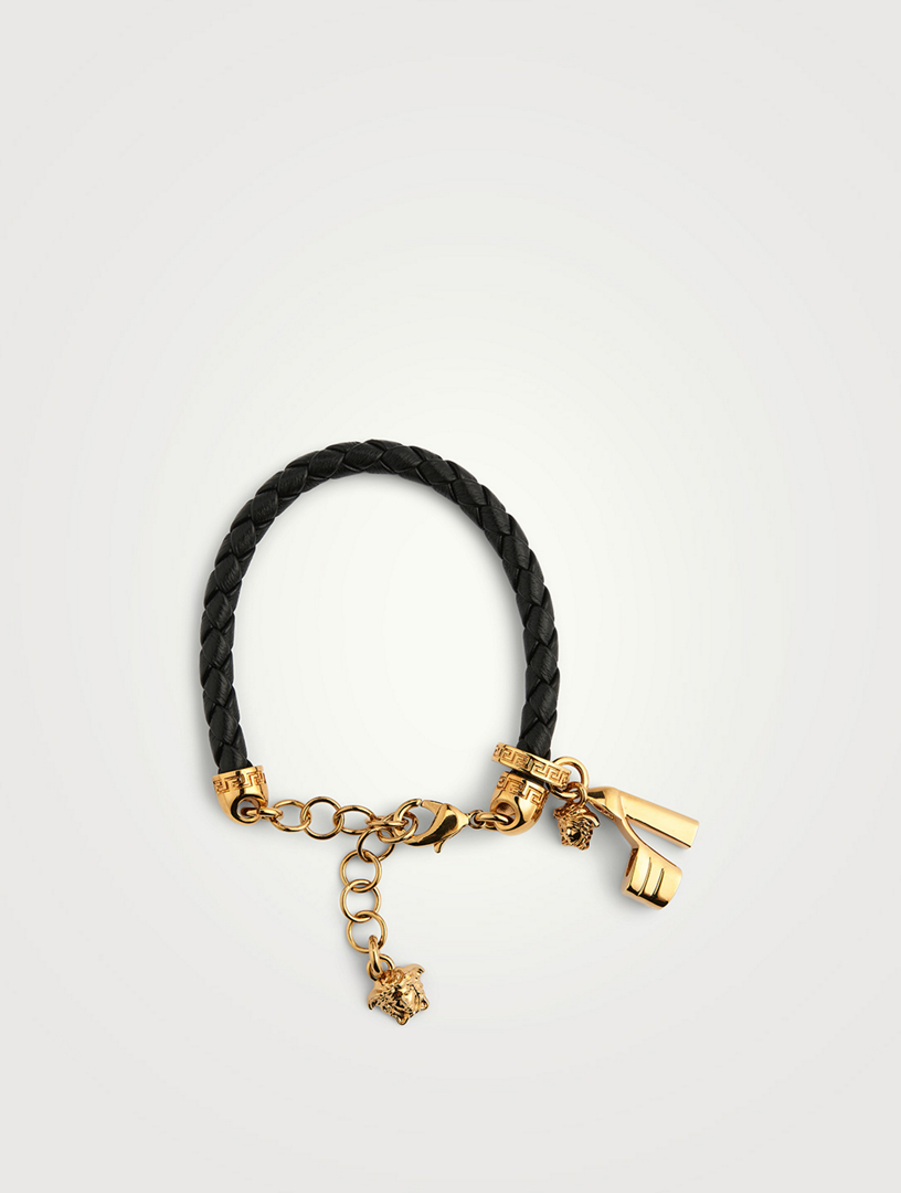 VERSACE Braided Leather Charm Bracelet Holt Renfrew