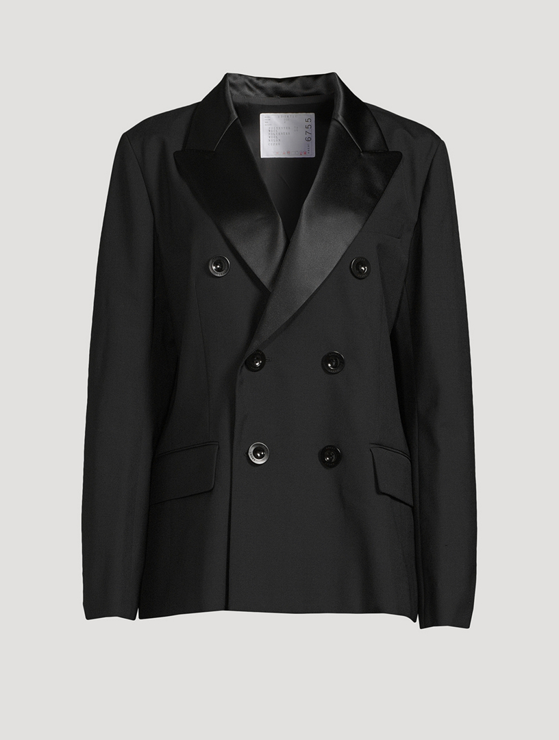 SACAI Wool-Blend Blazer With Pleated Back | Holt Renfrew