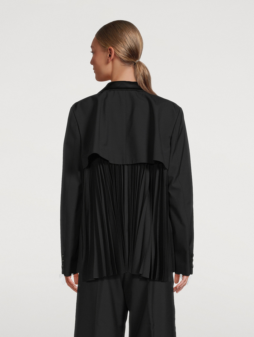 Wool-Blend Blazer With Pleated Back