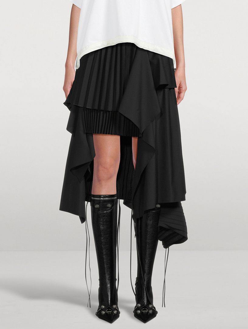 SACAI Wool-Blend Pleated Midi Skirt | Holt Renfrew