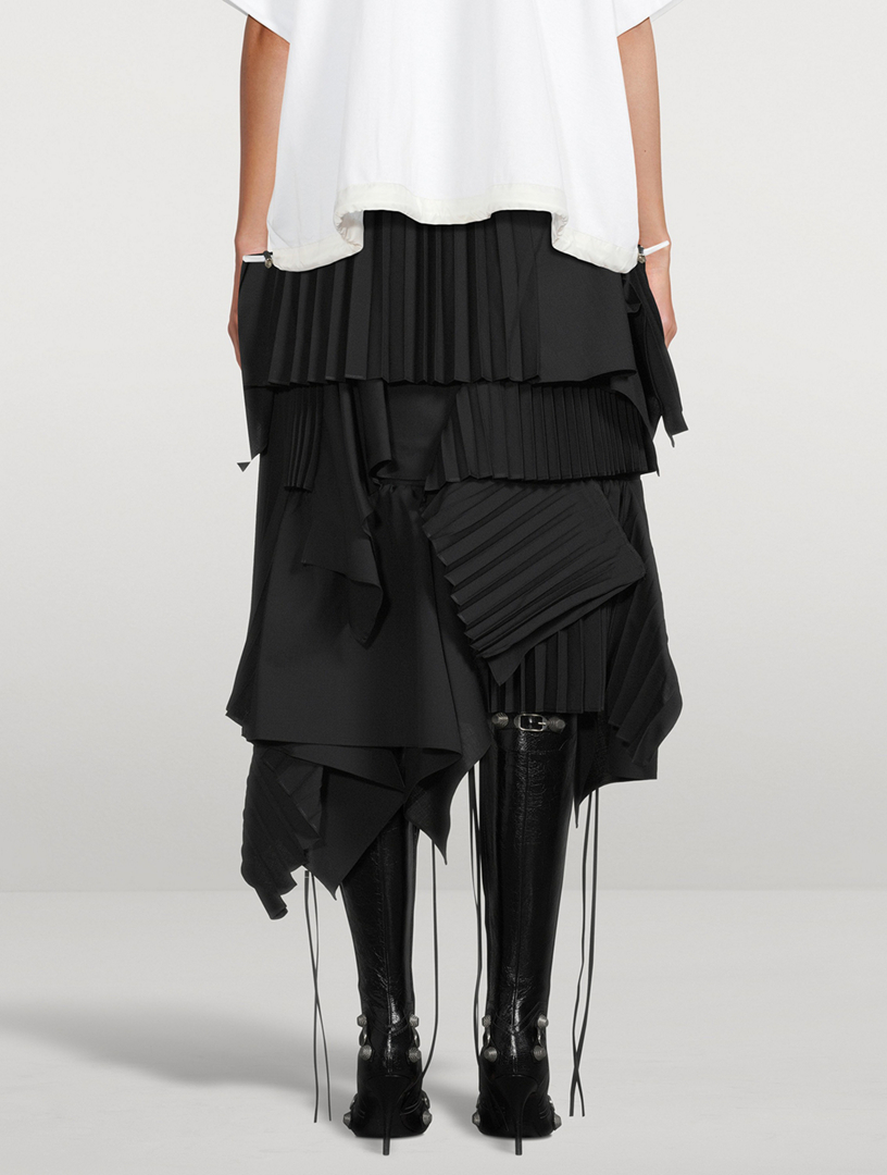 Wool-Blend Pleated Midi Skirt