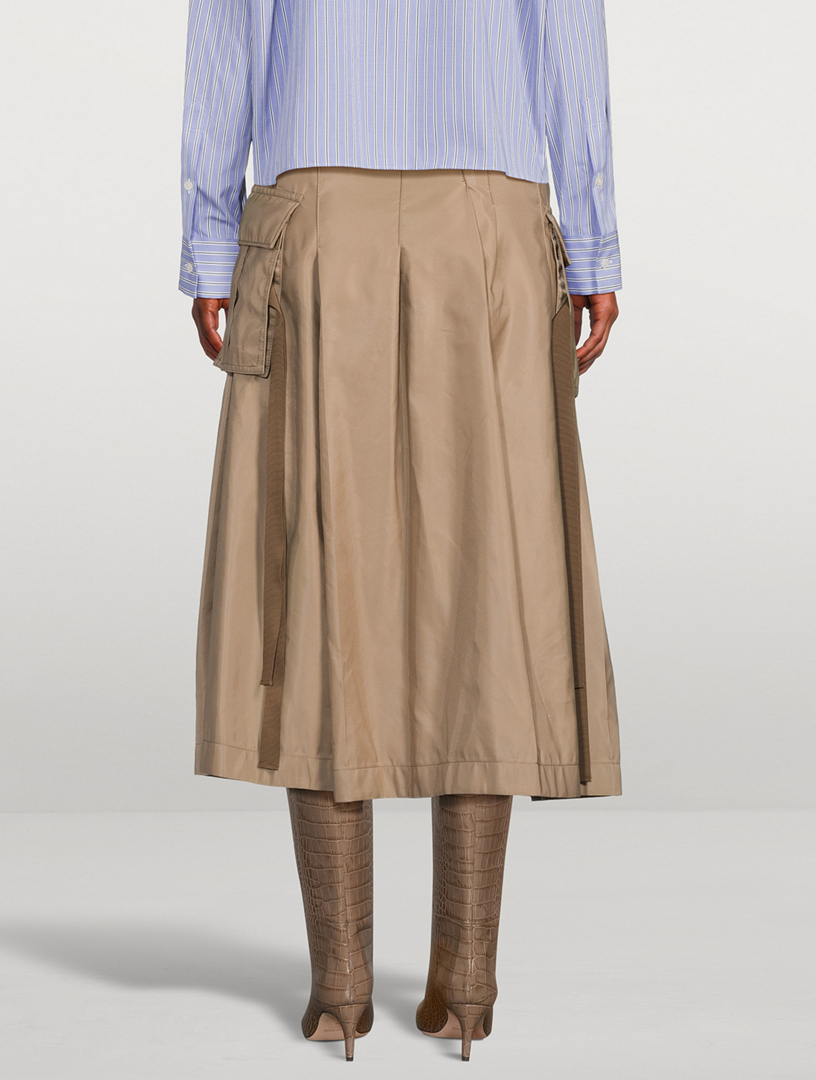 Nylon Twill Midi Skirt