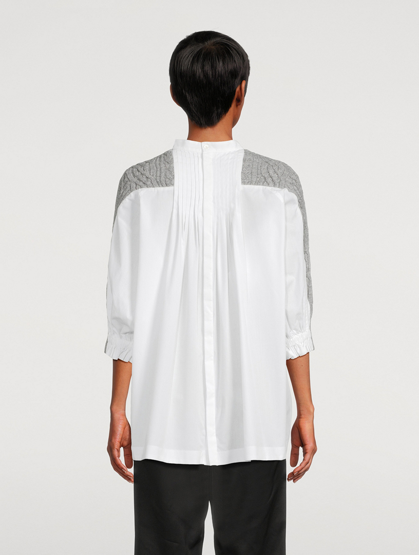 SACAI Cable-Knit x Shirting Sweater | Holt Renfrew